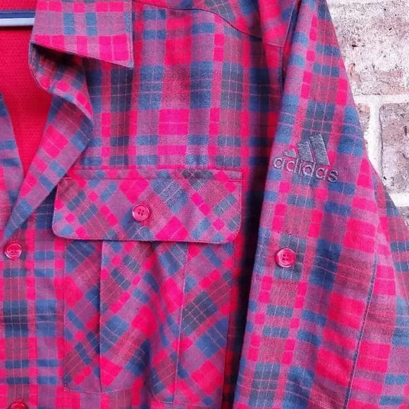 Adidas Red and Blue Plai Shirt M - Picture 2 of 6